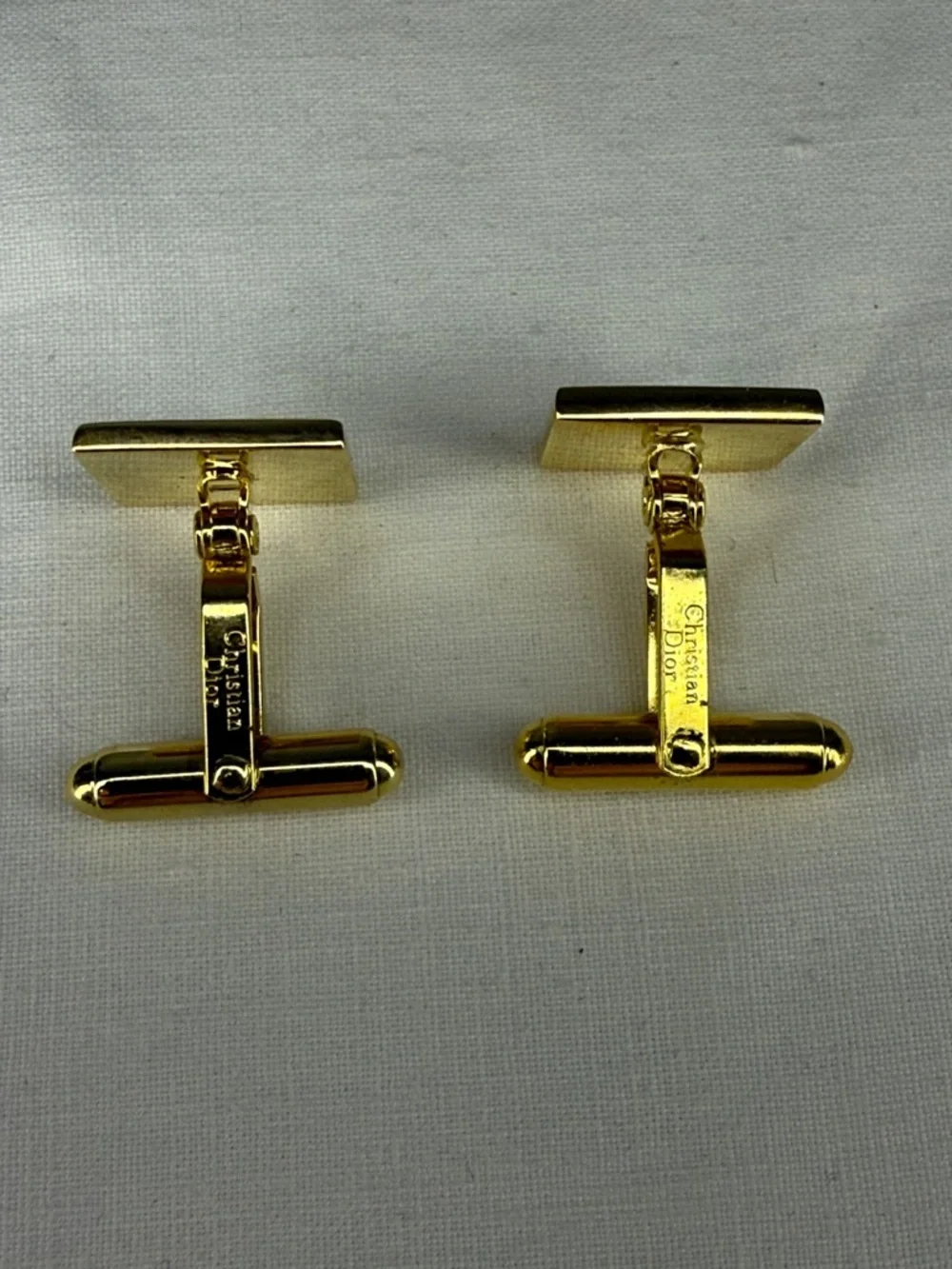 Christian Dior Gold Tone Logo Rhinestone Cufflinks 0.75”
